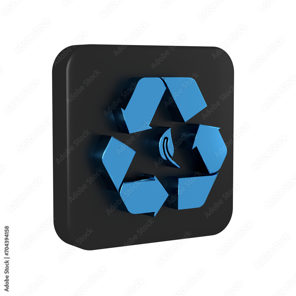 Poster blue recycle symbol and leaf icon isolated on transparent background. environment recyclable go gree