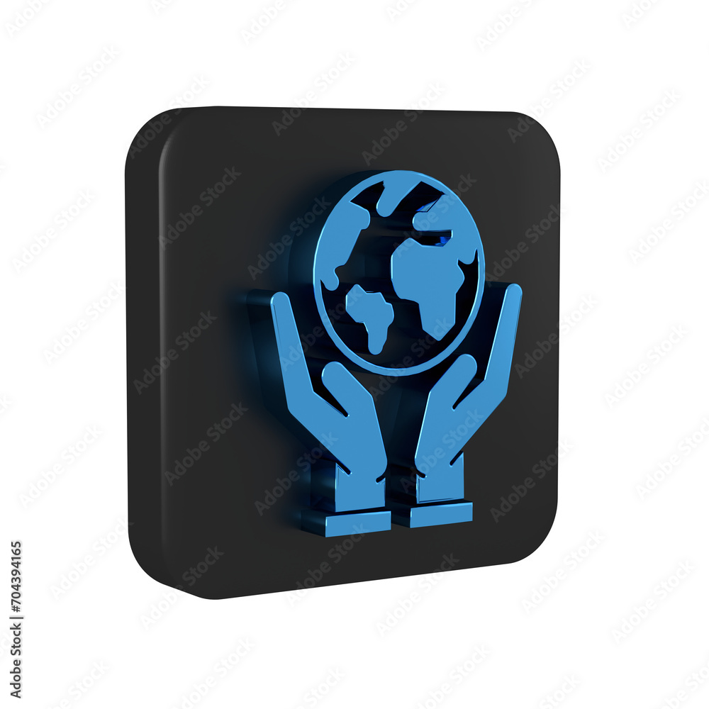 Poster blue human hands holding earth globe icon isolated on transparent background. save earth concept. bl