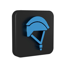 Blue Bicycle helmet icon isolated on transparent background. Extreme sport. Sport equipment. Black square button.