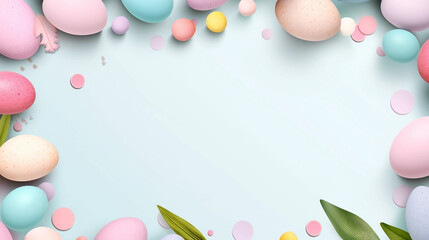 copy space, no text, a vibrant Easter promo poster. Design with festive pastel colors, Easter eggs, and joyful elements. Space for highlight exclusive offers and festive messages.  Easter mockup