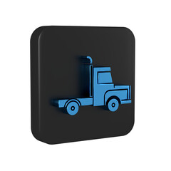 Blue Delivery cargo truck vehicle icon isolated on transparent background. Black square button.