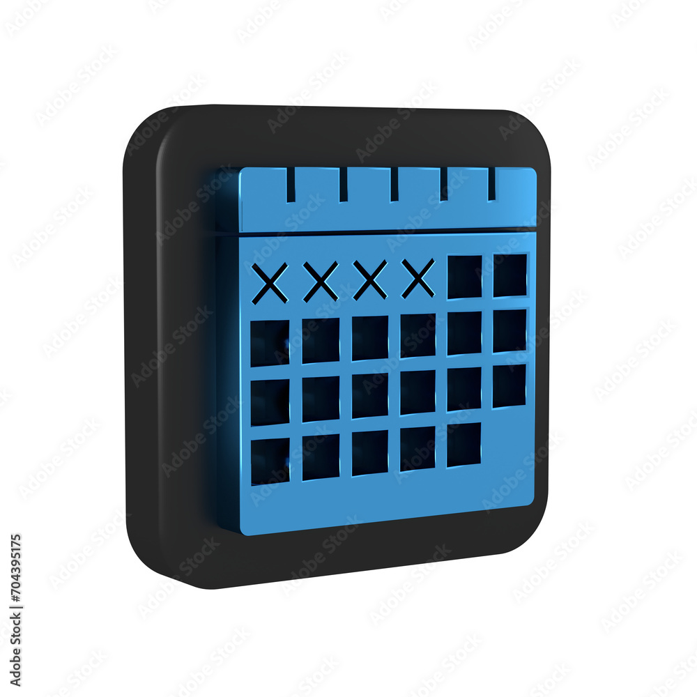 Sticker blue calendar icon isolated on transparent background. black square button.