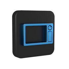 Blue Microwave oven icon isolated on transparent background. Home appliances icon. Black square button.