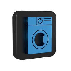 Blue Washer icon isolated on transparent background. Washing machine icon. Clothes washer - laundry machine. Home appliance symbol. Black square button.