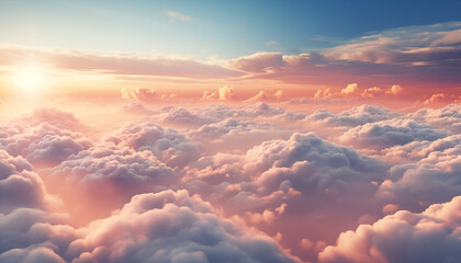Obraz premium clouds at dawn view from an airplane. beautiful purple clouds at dawn.