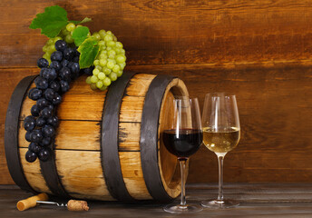 Still life with red and white wine