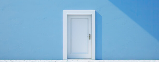 Open Door in Blue Wall With Tiled Floor