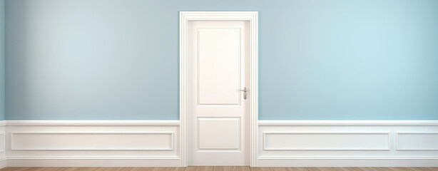 Empty Room With White Door and Blue Walls