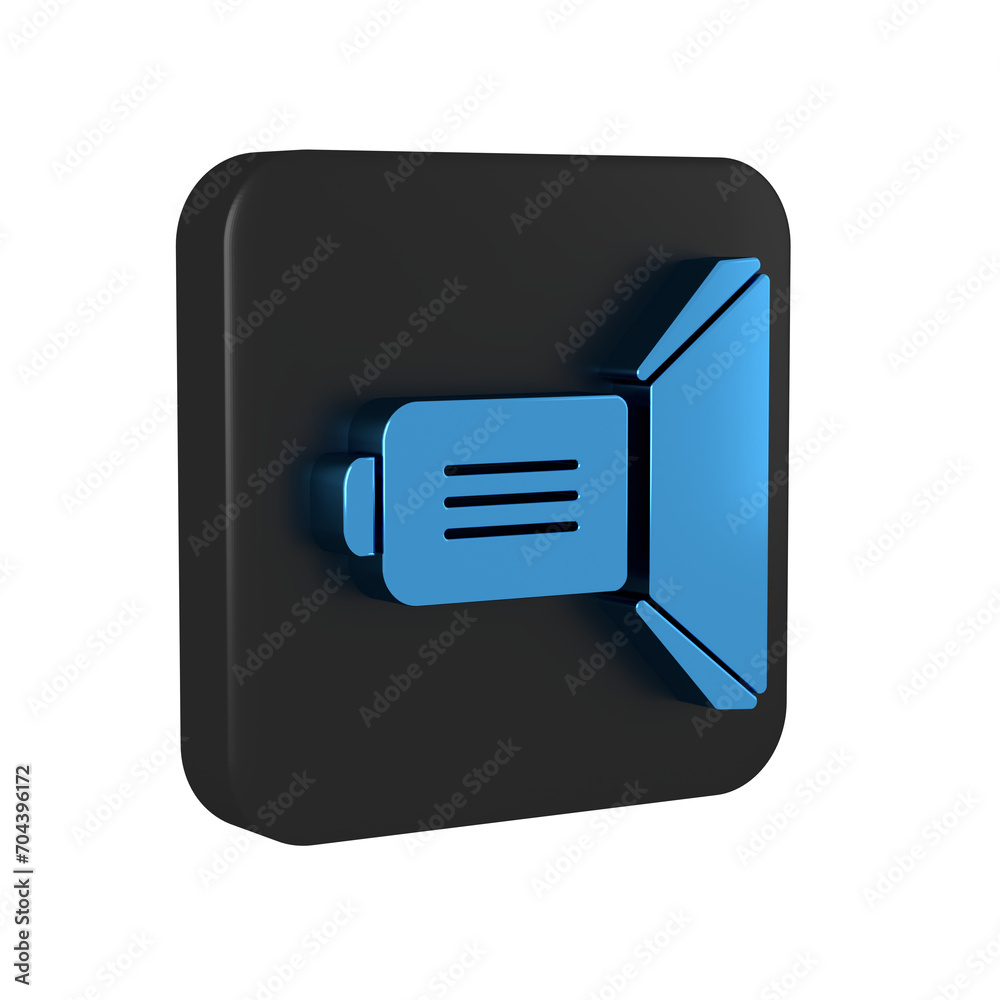 Wall mural Blue Movie spotlight icon isolated on transparent background. Light Effect. Scene, Studio, Show. Black square button.