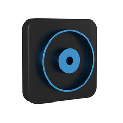 Blue CD or DVD disk icon isolated on transparent background. Compact disc sign. Black square button.