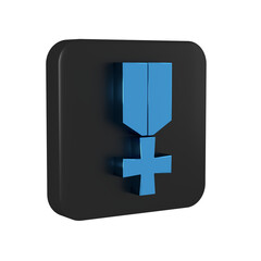 Obraz premium Blue Military reward medal icon isolated on transparent background. Army sign. Black square button.