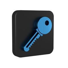 Blue Key icon isolated on transparent background. Black square button.