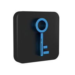 Blue Key icon isolated on transparent background. Black square button.