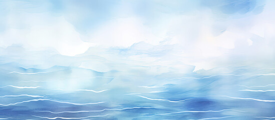 Painting of a Tranquil Blue Ocean With White Clouds