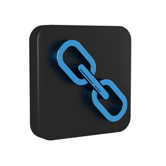 Blue Chain link icon isolated on transparent background. Link single. Black square button.
