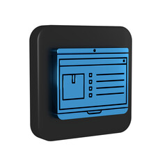 Blue Laptop with app delivery tracking icon isolated on transparent background. Parcel tracking. Black square button.