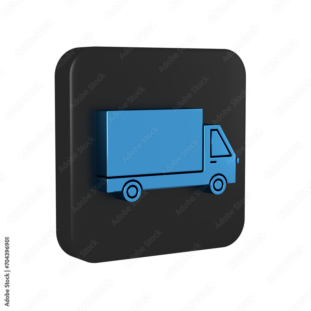 Wall mural blue delivery cargo truck vehicle icon isolated on transparent background. black square button.