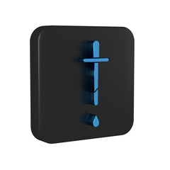 Obraz premium Blue Pipette icon isolated on transparent background. Element of medical, chemistry lab equipment. Pipette with drop. Medicine symbol. Black square button.