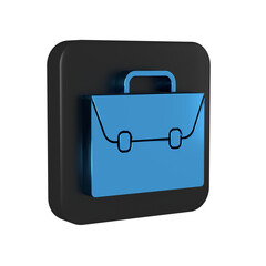 Obraz premium Blue Briefcase icon isolated on transparent background. Business case sign. Business portfolio. Black square button.