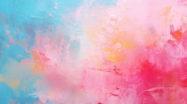 Bright and vibrant abstract acrylic painting with rich textures and a blend of pink and blue hues.