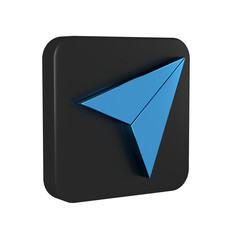 Blue Paper airplane icon isolated on transparent background. Black square button.