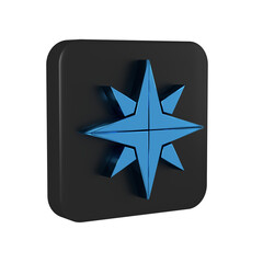 Blue Wind rose icon isolated on transparent background. Compass icon for travel. Navigation design. Black square button.