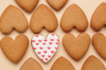 Heart shaped cookies on yellow background. Valentine's Day celebration