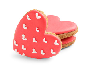 Red heart shaped cookies on white background. Valentine's Day celebration
