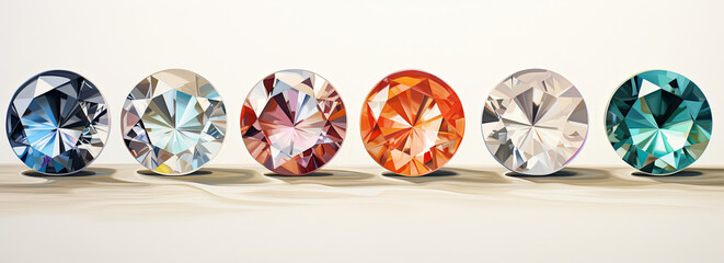 Row of Colorful Diamonds on White Background