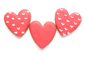 Red heart shaped cookies on white background. Valentine's Day celebration