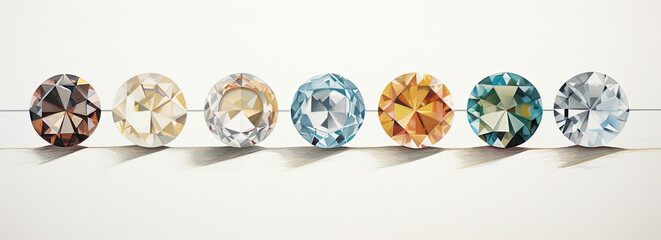 Assorted Colored Diamonds Lining a Tabletop