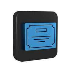 Fototapeta premium Blue Certificate template icon isolated on transparent background. Achievement, award, degree, grant, diploma. Business success certificate. Black square button.