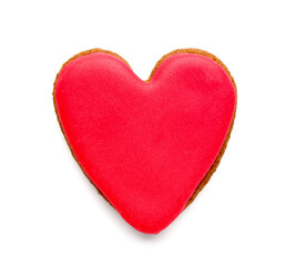 Red heart shaped cookie on white background. Valentine's Day celebration