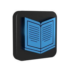 Blue Open book icon isolated on transparent background. Black square button.