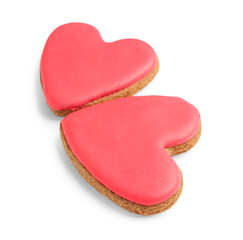 Red heart shaped cookies on white background. Valentine's Day celebration