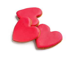 Red heart shaped cookies on white background. Valentine's Day celebration