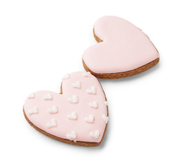 Pink heart shaped cookies on white background. Valentine's Day celebration