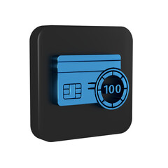 Blue Credit card icon isolated on transparent background. Online payment. Cash withdrawal. Financial operations. Shopping sign. Black square button.