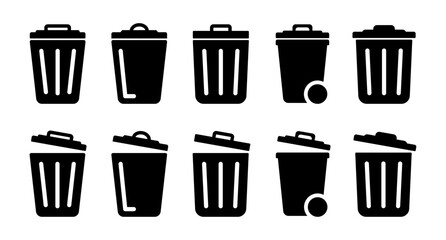 Set of dustbin icon symbol in flat style. Bin icon set. Trash can collection. Trash icons set. Web icon, delete button. Delete symbol flat style on white background. Vector Icon