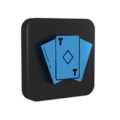 Blue Playing card with diamonds symbol icon isolated on transparent background. Casino gambling. Black square button.