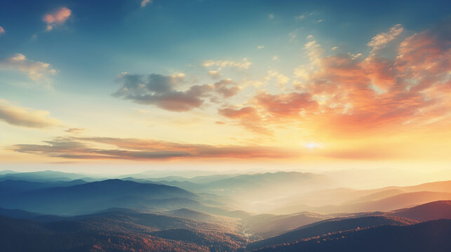panoramic view of colorful sunrise in mountains. Image of colors, nature, outdoors