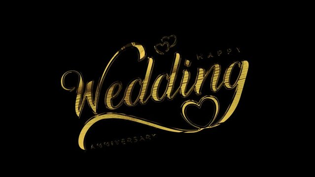 Happy wedding anniversary Handwritten Animated Text in gold Color. Great wedding anniversary Day Celebrations.