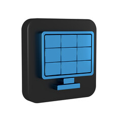 Blue Solar energy panel icon isolated on transparent background. Black square button.