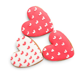 Different heart shaped cookies on white background