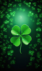 Four Leaf Clover on Green Background - Symbol of Luck and Fortune