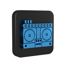 Blue DJ remote for playing and mixing music icon isolated on transparent background. DJ mixer complete with vinyl player and remote control. Black square button.