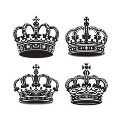 Crown in silhouette collection. Vector illustration.