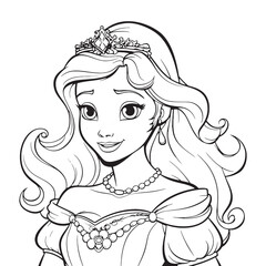 Cartoon princess coloring page in silhouette. Vector illustration.