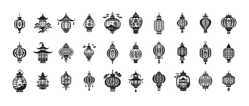Lamps in silhouette collection. Vector illustration.