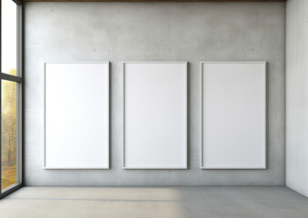Empty Room With Three White Frames on Wall